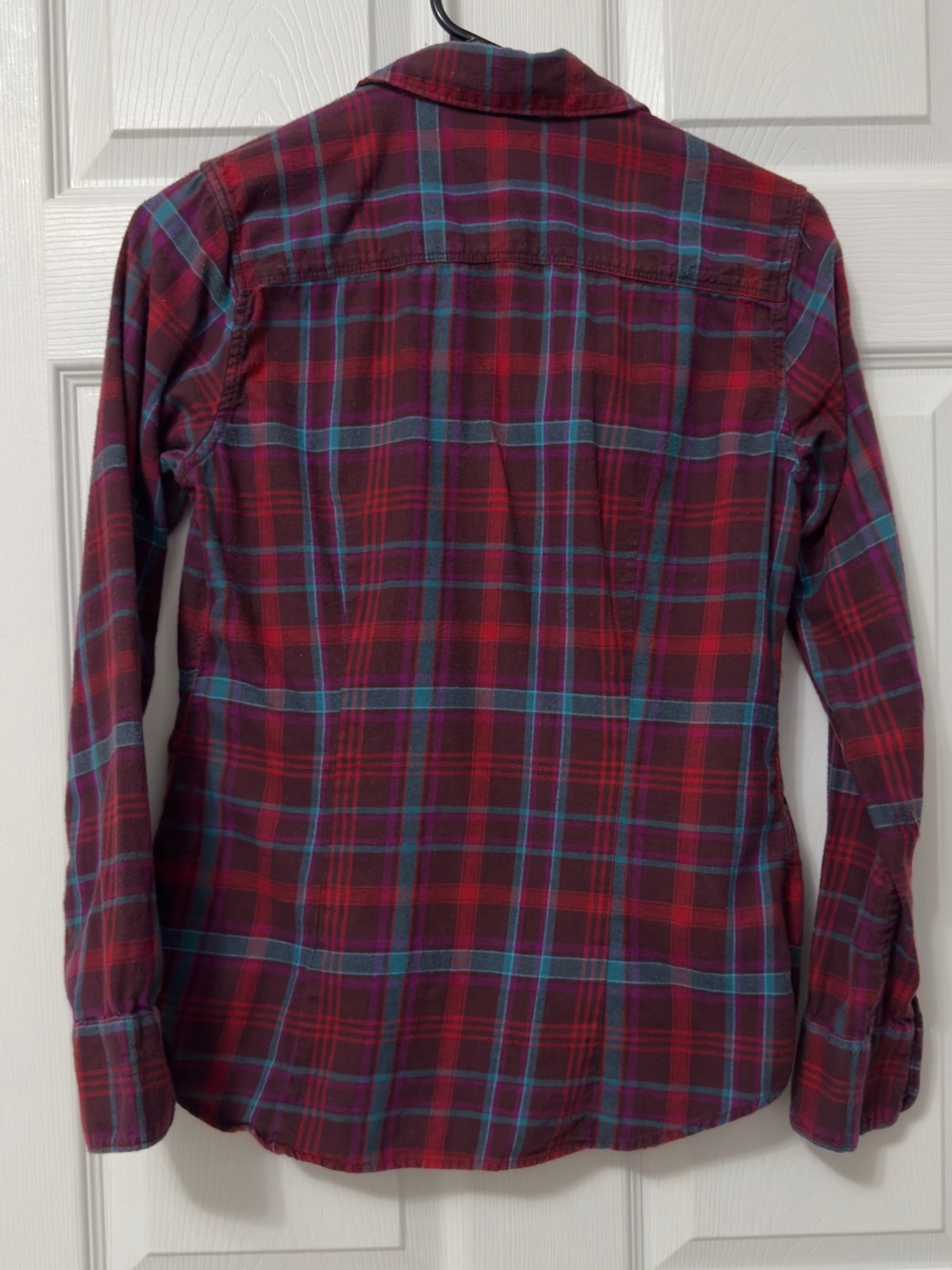 Eddie Bauer Burgundy, Red & Teal Plaid Button Shirt - Picture 6 of 6